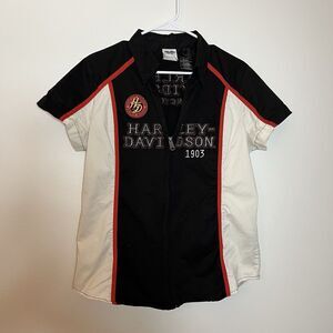 Harley-Davidson Black White Red Zip-Front Racing Shirt